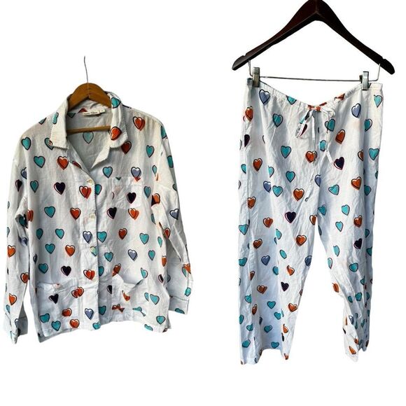 Roller Rabbit Big Hearts Button Down Cotton Pajama Set XL - Picture 1 of 6